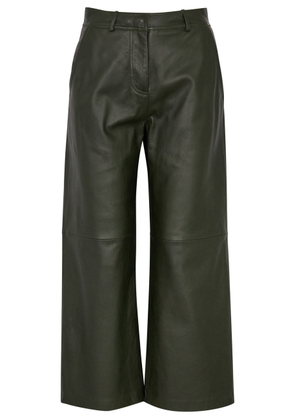 Max Mara Weekend Fiorito Cropped Leather Trousers - Khaki - 8