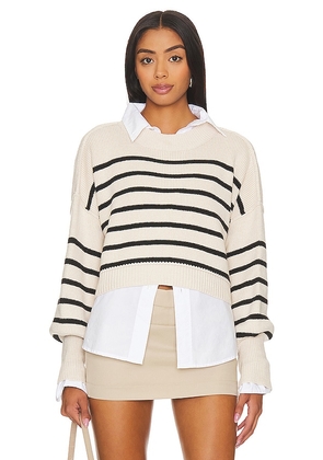 Free People Stripe Easy Street Crop Sweater in Cream. Size L.