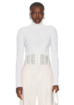 Monse Cropped Cable Sweater in Ivory - Ivory. Size L (also in S).