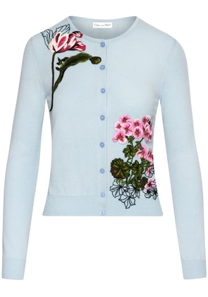 Oscar de la Renta Unfinished Floral threadwork cardigan - Blue