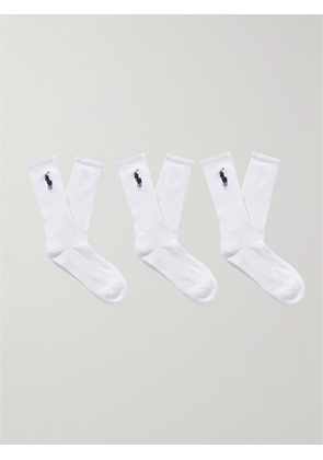 Polo Ralph Lauren - Three-Pack Logo-Embroidered Ribbed Stretch Cotton-Blend Socks - Men - White