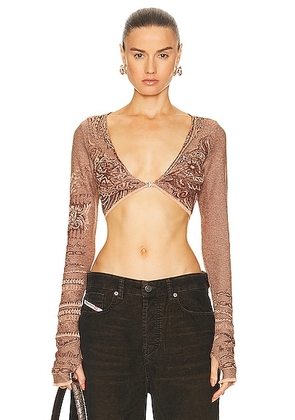 Jean Paul Gaultier Soleil Cropped Long Sleeve Top in Bronze & Orange - Taupe. Size XXS (also in L, M).