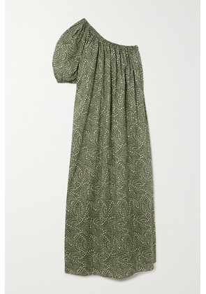Matteau - + Net Sustain One-shoulder Floral-print Organic Cotton-poplin Midi Dress - Green - 6,1,2,3,4,5