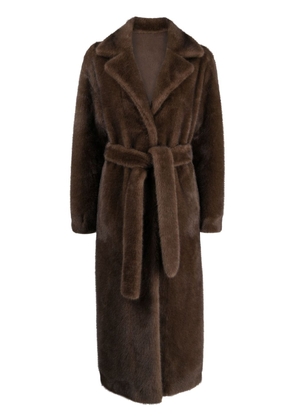 N.Peal faux-fur notched-lapels coat - Brown