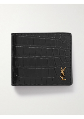 SAINT LAURENT - Logo-Appliquéd Croc-Effect Patent-Leather Billfold Wallet - Men - Black