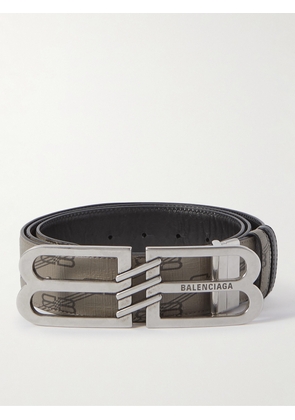Balenciaga - 3cm Reversible Logo-Print Coated-Canvas and Leather Belt - Men - Black - EU 80