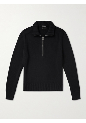 TOM FORD - Ribbed Merino Wool and Silk-Blend Half-Zip Sweater - Men - Black - IT 46