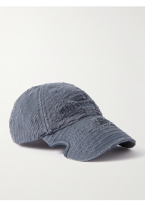 Balenciaga - Logo-Embroidered Distressed Cotton-Twill Baseball Cap - Men - Blue - S