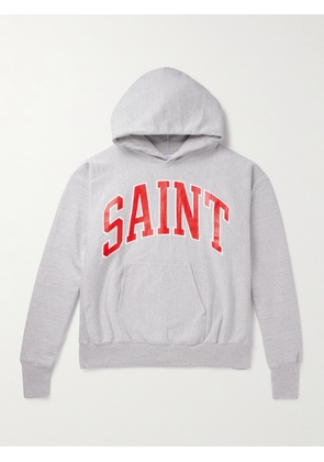 SAINT Mxxxxxx - Logo-Print Cotton-Blend Jersey Hoodie - Men - Gray - S