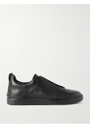 Zegna - Triple Stitch Full-Grain Leather Slip-On Sneakers - Men - Black - UK 7