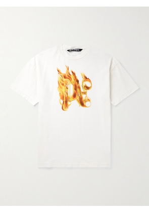 Palm Angels - Metallic Logo-Print Cotton-Jersey T-Shirt - Men - White - S