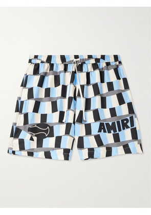 AMIRI - Straight-Leg Logo-Print Silk-Twill Drawstring Shorts - Men - Blue - IT 44