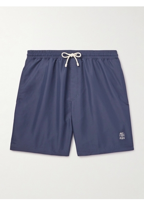 Brunello Cucinelli - Straight-Leg Mid-Length Logo-Embroidered Swim Shorts - Men - Blue - XS