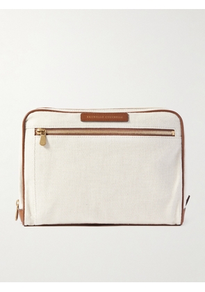 Brunello Cucinelli - Leather-Trimmed Cotton and Linen-Blend Canvas Wash Bag - Men - Neutrals