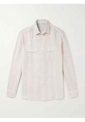 Brunello Cucinelli - Embroidered Striped Linen Shirt - Men - Neutrals - S