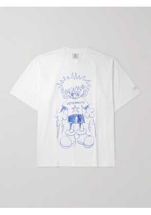 VETEMENTS - Scribbled Teen Oversized Logo-Print Cotton-Jersey T-Shirt - Men - White - XS