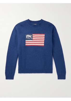 Cherry Los Angeles - Logo-Embroidered Intarsia-Knitted Organic Cotton Sweater - Men - Blue - XS