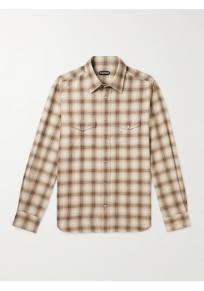 TOM FORD - Checked Cotton-Blend Western Shirt - Men - Neutrals - EU 39