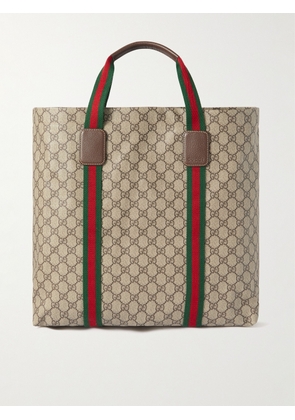 Gucci - GG Supreme Leather-Trimmed Monogrammed Coated-Canvas Tote Bag - Men - Brown