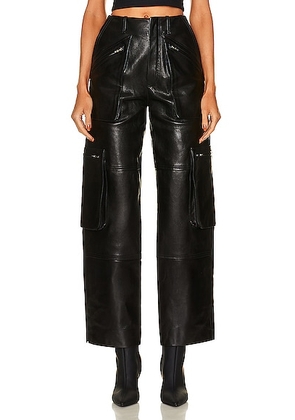 Amiri Leather Cargo Loose Straight Pant in Black - Black. Size 38 (also in ).