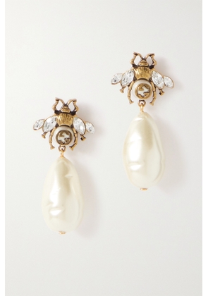 Gucci - Gold-tone, Faux Pearl And Crystal Earrings - One size