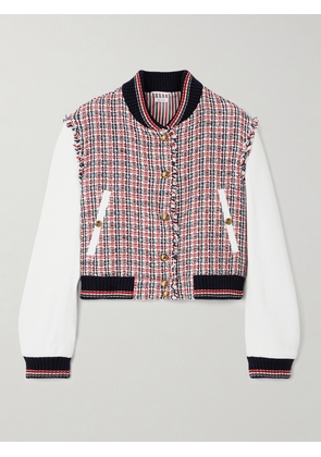Thom Browne - Cropped Frayed Tweed And Leather Bomber Jacket - Multi - IT38,IT40,IT42,IT44