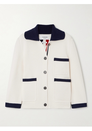 Thom Browne - Striped Intarsia Cotton And Cashmere-blend Jacket - White - IT36,IT38,IT40,IT42,IT44,IT46