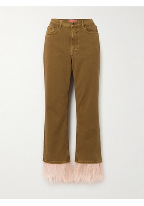 La DoubleJ - Fancy Feather-trimmed Cropped High-rise Slim-leg Jeans - Green - 25,26,27,28,29,30,31,32