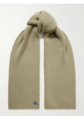 Burberry - Logo-embroidered Ribbed Cashmere Scarf - Cream - One size