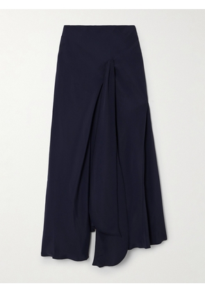 Victoria Beckham - Asymmetric Gathered Crepe Midi Skirt - Blue - UK 4,UK 6,UK 8,UK 10,UK 12,UK 14