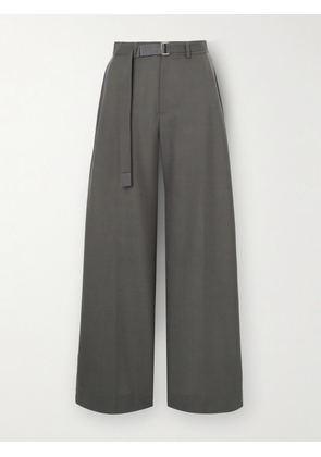 Sacai - Belted Satin-trimmed Cady Wide-leg Pants - Neutrals - 1,2,3,4