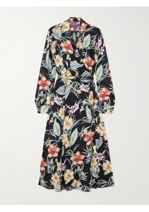 Ralph Lauren Collection - Aniyah Belted Floral-print Linen-blend Midi Wrap Dress - Black - US0,US2,US4,US6,US8,US10,US12