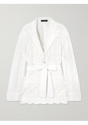 Dolce & Gabbana - Belted Corded Lace Jacket - White - IT36,IT38,IT40,IT42,IT44,IT46,IT48