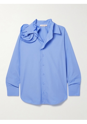 Valentino Garavani - Appliquéd Silk-trimmed Cotton-poplin Shirt - Blue - IT36,IT38,IT40,IT42,IT44,IT46,IT48,IT50