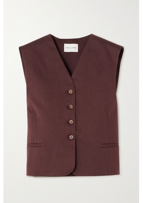 LOULOU STUDIO - Iba Cotton And Linen-blend Twill Vest - Burgundy - x small,small,medium,large,x large