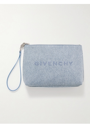 Givenchy - Leather-trimmed Embroidered Denim Pouch - Blue - One size
