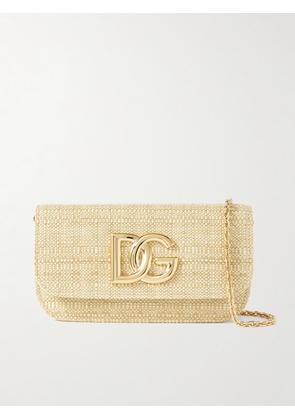 Dolce & Gabbana - 3.5 Leather-trimmed Raffia Shoulder Bag - Neutrals - One size