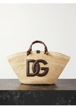 Dolce & Gabbana - Kendra Small Leather And Leopard-print Twill-trimmed Raffia Tote - Neutrals - One size