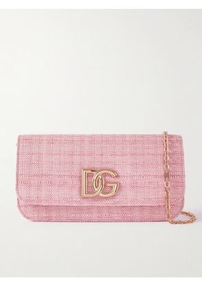 Dolce & Gabbana - 3.5 Embellished Raffia Shoulder Bag - Pink - One size
