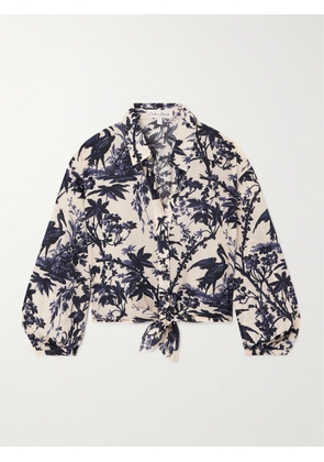 Cara Cara - Rumson Cropped Tie-detailed Printed Cotton-voile Shirt - Blue - xx small,x small,small,medium,large,x large