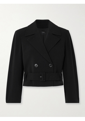 Theory - Cropped Double-breasted Belted Crepe Jacket - Black - x small,small,medium,large