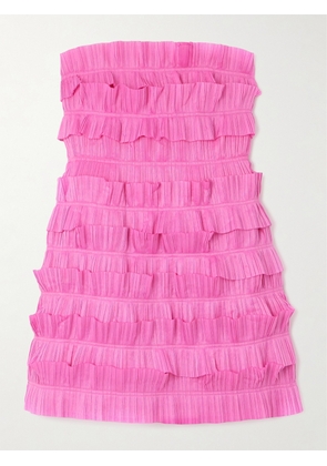 Aje - Palladium Strapless Ruffled Pleated Gauze Mini Dress - Pink - UK 4,UK 6,UK 8,UK 10,UK 12,UK 14,UK 16