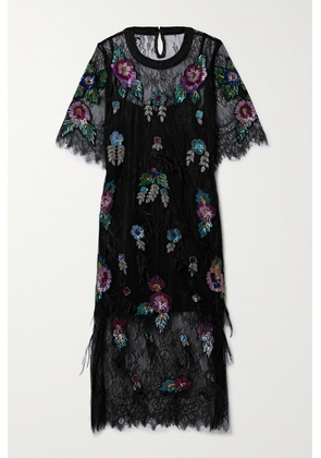 Sea - Bethany Feather-trimmed Embellished Lace Midi Dress - Multi - xx small,x small,small,medium,large,x large