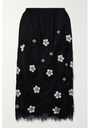Sea - Bethany Feather-trimmed Embellished Lace Midi Skirt - Black - xx small,x small,small,medium,large,x large