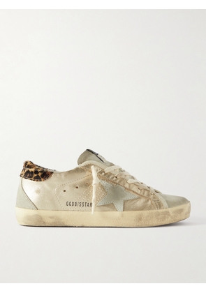Golden Goose - Super-star Calf Hair And Suede-trimmed Distressed Leather Sneakers - Neutrals - IT35,IT36,IT37,IT38,IT39,IT40,IT41,IT42