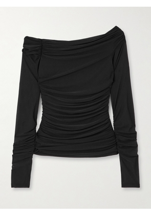 Helmut Lang - One-shoulder Ruched Stretch-crepe Top - Black - xx small,x small,small,medium,large,x large
