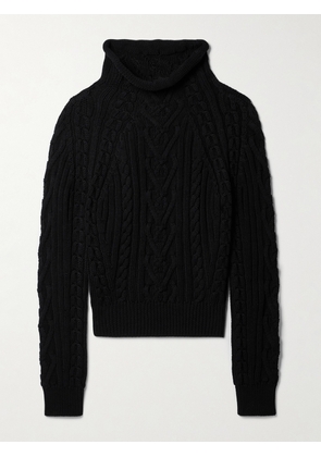 HIGH SPORT - Aran Cable-knit Cotton Turtleneck Sweater - Black - x small,small,medium,large,x large