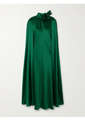 Rodarte - Cape-effect Appliquéd Silk-charmeuse Gown - Green - US0,US2,US4,US6,US8,US10
