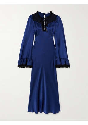 Rodarte - Bow-detailed Ruffled Lace-trimmed Silk-charmeuse Midi Dress - Blue - US0,US2,US4,US6,US8,US10,US12,US14