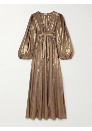 Miguelina - Felipa Pleated Cotton-blend Lamé Maxi Dress - Gold - x small,small,medium,large